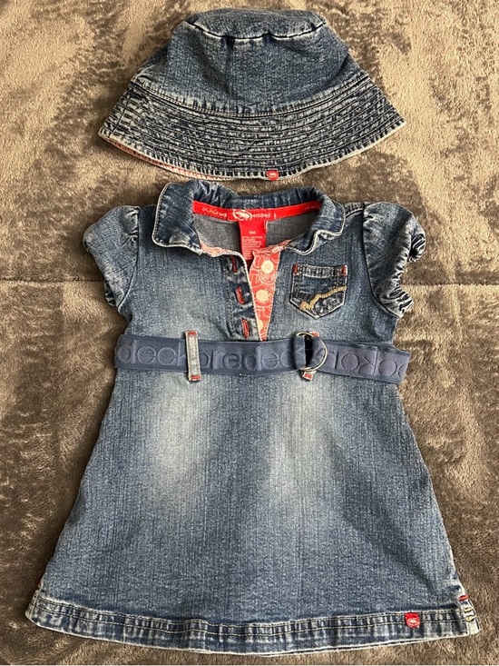 Ecko Red Other - Vtg Ecko Red Denim Belted Dress With Hat Infant Size 6M